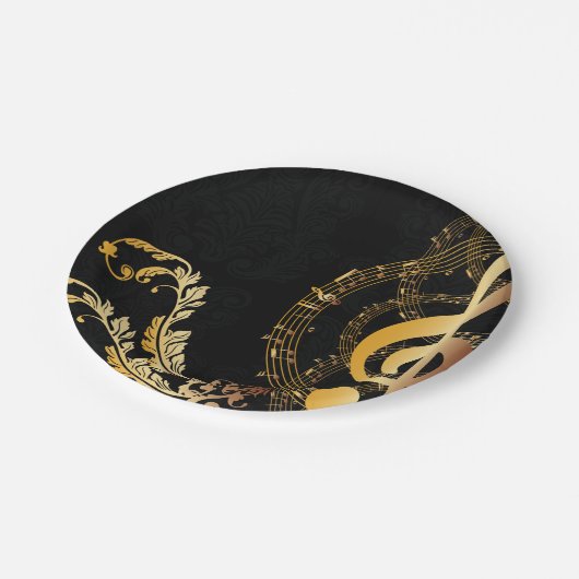 Assiettes En Carton Music Note Luxe or gris (Angle)