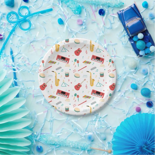 Assiettes En Carton Musical Instruments Music Theme Pattern (Fête)