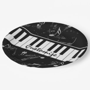 Assiettes En Carton Musique de piano noir et blanc personnalisée