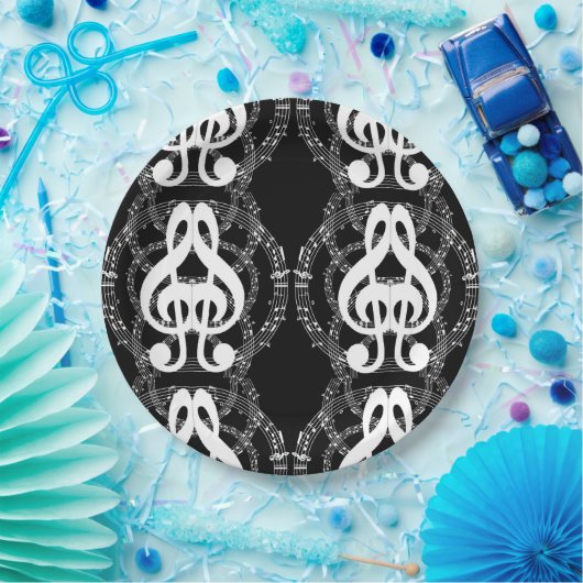 Assiettes En Carton Musique d'image miroir noir et blanc (Fête)
