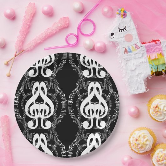 Assiettes En Carton Musique d'image miroir noir et blanc (Fête)