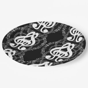Assiettes En Carton Musique d'image miroir noir et blanc