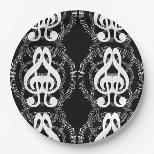 Assiettes En Carton Musique d'image miroir noir et blanc (Devant)
