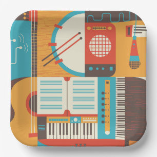 Assiettes En Carton Musique Guitare Piano coloré