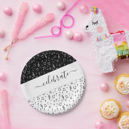 Assiettes En Carton Musique noire et blanche personnalisée (Fête)