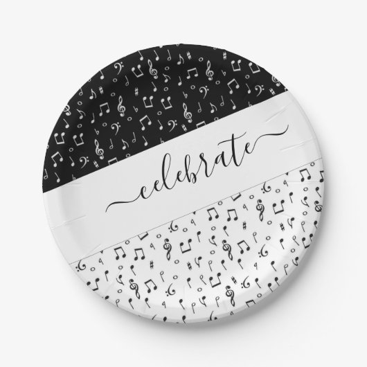 Assiettes En Carton Musique noire et blanche personnalisée (Devant)