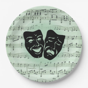 Assiettes En Carton Musique verte et masques grecs de théâtre