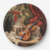 Assiettes En Carton Musique violon de Noël (Devant)