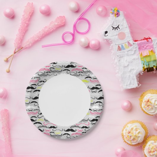 Assiettes En Carton Mustache motif, style rétro (Fête)