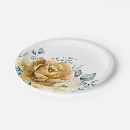 Assiettes En Carton Mustard Jaune Floral Sage Vert Mariage moderne (Angle)
