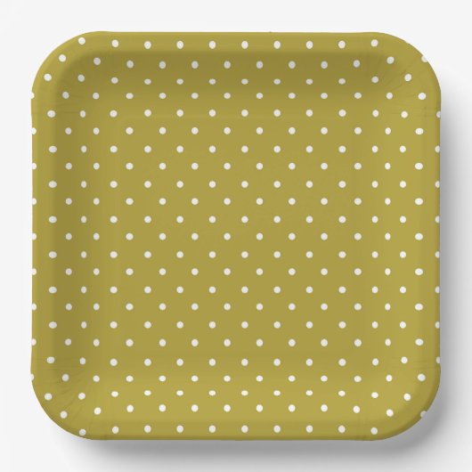 Assiettes En Carton  Mustard yellow white polka dots pattern  (Recto)