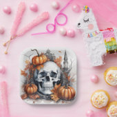 Assiettes En Carton Mystic Halloween Gothic Skull Art - Enchantant (Fête)