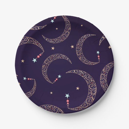 Assiettes En Carton Mystical Purple Gold Filigree Lune Céleste (Devant)