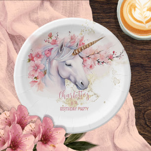 Assiettes En Carton Mystical Unicorn Floral Girl 8e fête d'anniversair