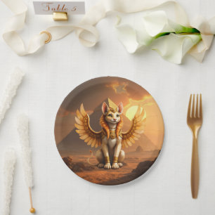 Assiettes En Carton Mystical Winged Cat Sphinx - Art Imaginaire égypti