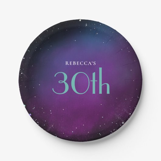 Assiettes En Carton Mystique 30e anniversaire fête Purple Nom (Devant)