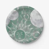 Assiettes En Carton Mystique solaire | Dusty Green Silver Moon Stars S (Devant)
