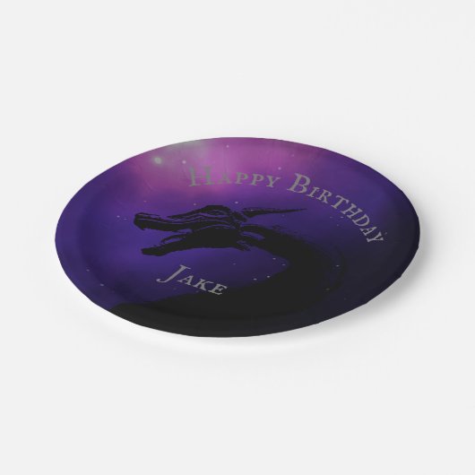 Assiettes En Carton Mythique Violet Lune Dragon Joyeux Anniversaire (Angle)