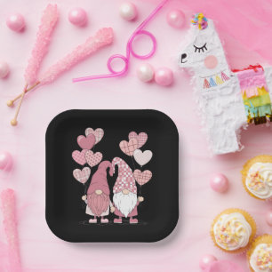 Assiettes En Carton Nains de la Saint-Valentin à carreaux buffles rose
