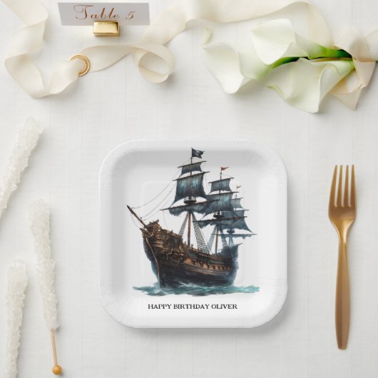 Assiettes En Carton Naissance du navire pirate noir (Mariage)
