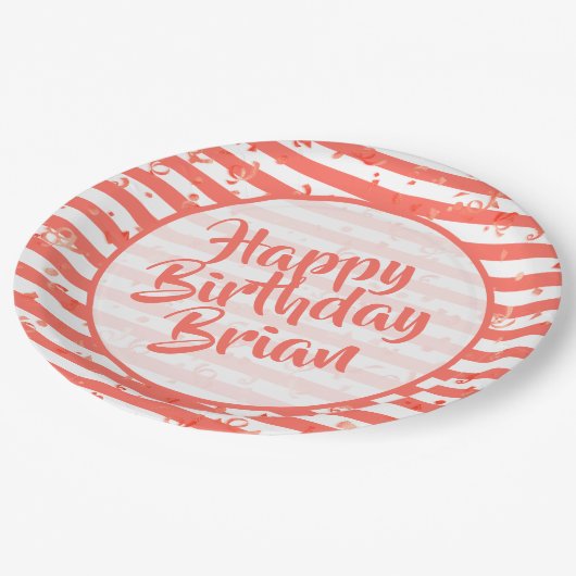Assiettes En Carton Name | Joyeux Anniversaire Simple Stripes Motif Co (Angle)