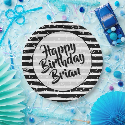 Assiettes En Carton Name | Joyeux anniversaire Simple Stripes Motif No (Fête)