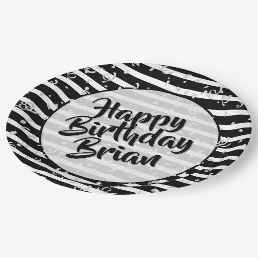 Assiettes En Carton Name | Joyeux anniversaire Simple Stripes Motif No (Angle)