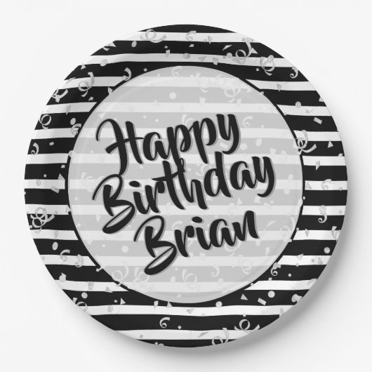 Assiettes En Carton Name | Joyeux anniversaire Simple Stripes Motif No (Devant)