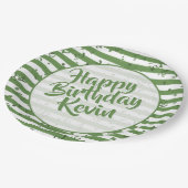 Assiettes En Carton Name | Joyeux anniversaire Stripes Motif Vert (Angle)