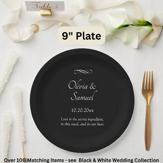 Assiettes En Carton Names Date Message Black White Infinity Scroll, 9"