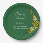 Assiettes En Carton Names Date Message Emerald Green & Gold 9" (Devant)