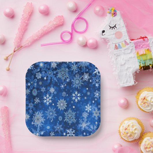 Assiettes En Carton Nappes à neige de Noël Papier bleu et argenté (Fête)