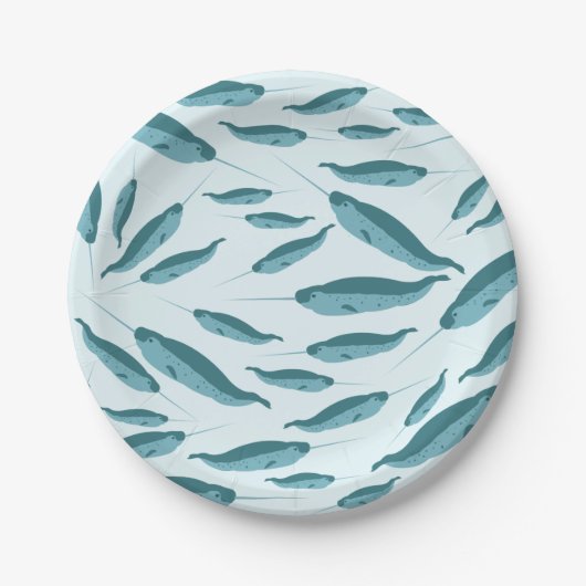Assiettes En Carton Narwhal dans le Motif de l'océan bleu (Devant)