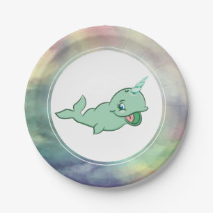 Assiettes En Carton Narwhal Green Cute Mint Chibi Cartoon Sea Party