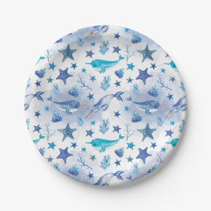 Assiettes En Carton Narwhal Under the Sea Baby shower Plates