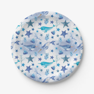 Assiettes En Carton Narwhal Under the Sea Baby shower Plates