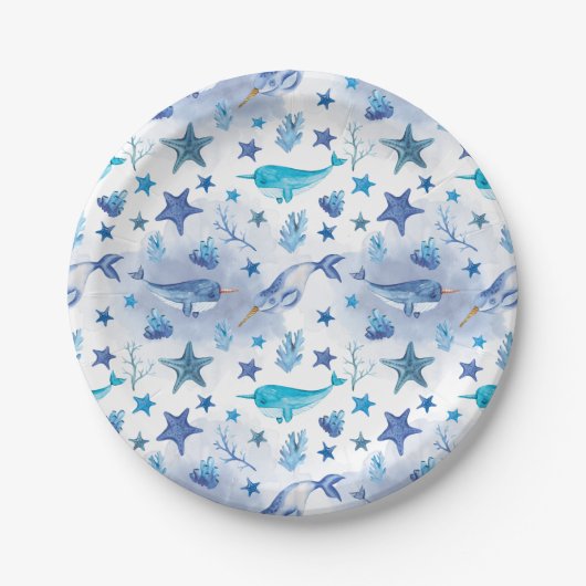 Assiettes En Carton Narwhal Under the Sea Baby shower Plates (Devant)