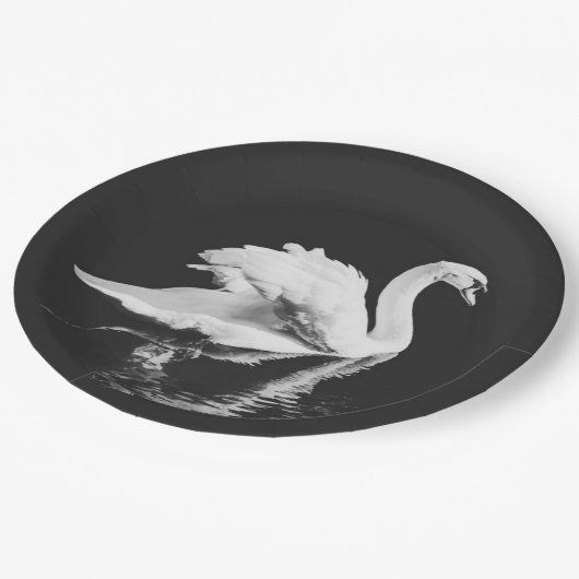 Assiettes En Carton Natation de Swan noir et blanc (Angle)