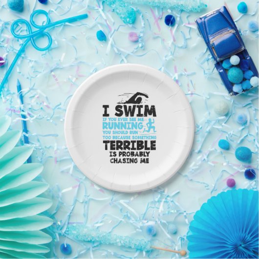 Assiettes En Carton Natation - Je nage (Fête)