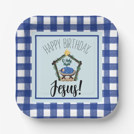 Assiettes En Carton Nativité aquarelle Joyeux anniversaire Jésus Papie (Recto)