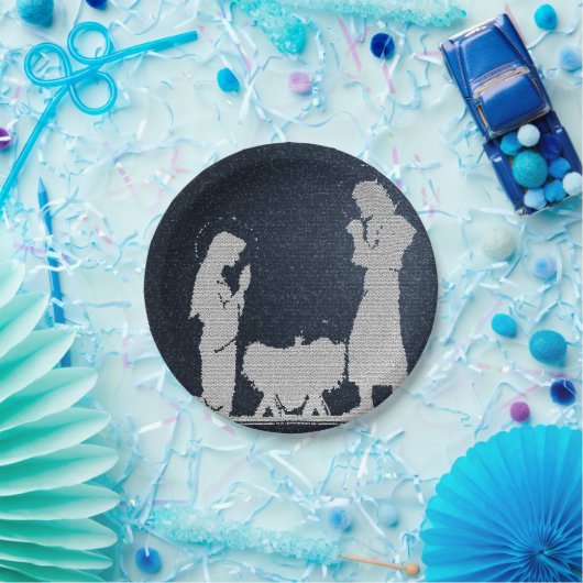 Assiettes En Carton Nativité bleue texturisée (Fête)