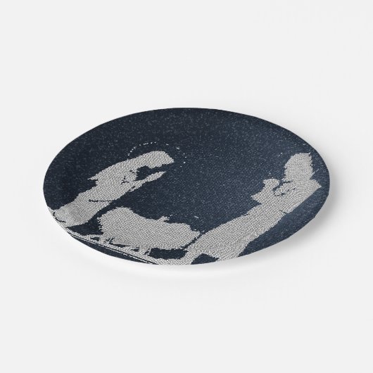 Assiettes En Carton Nativité bleue texturisée (Angle)