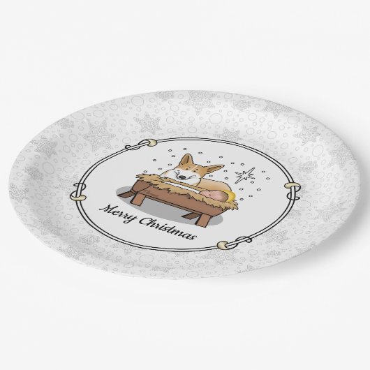 Assiettes En Carton Nativité de Noël Pembroke Welsh Corgi (rouge1) Amu (Angle)