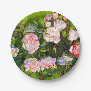 Assiettes En Carton Nature morte de Van Gogh avec des roses roses