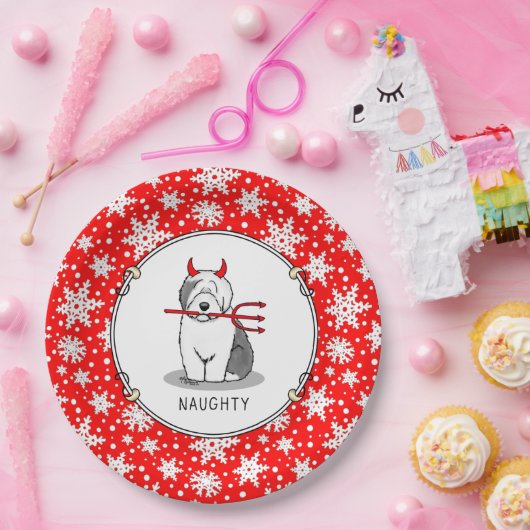 Assiettes En Carton Naughty Devil Old English Sheepdog (Gris 1) (Fête)