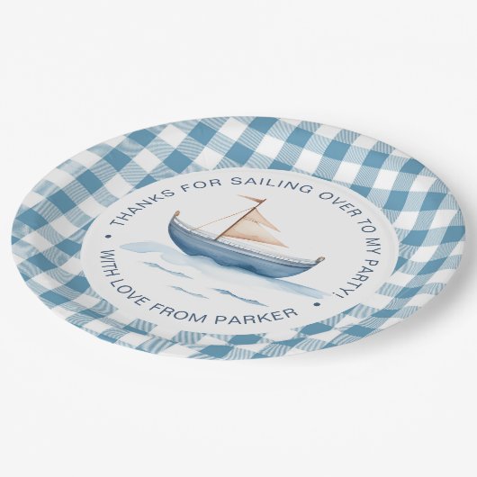 Assiettes En Carton Nautical Blue Boy moderne 1er anniversaire (Angle)