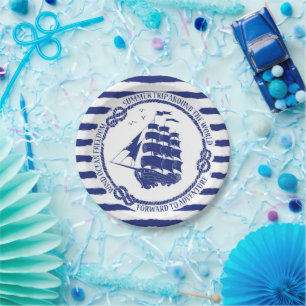 Assiettes En Carton Nautical Emblem With Sailing Ship