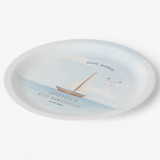 Assiettes En Carton Nautical Sailboat  Birthday Party  (Angle)