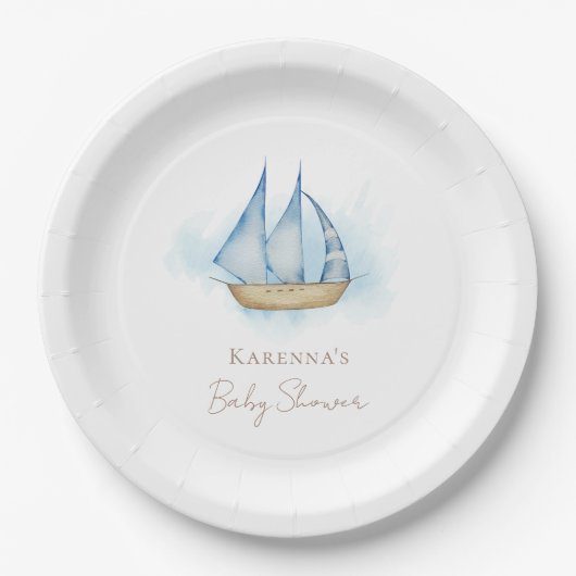 Assiettes En Carton Nautique Aventure Blanc Baby shower papier Plaque (Devant)