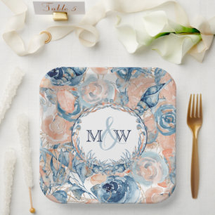 Assiettes En Carton Nautique Mariage Beach Sea Shell et Roses,